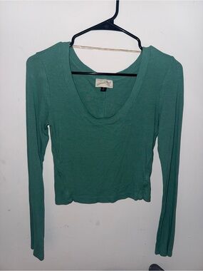 Universal Thread Teal-Green Ribbed Long Sleeve Scoop Top
